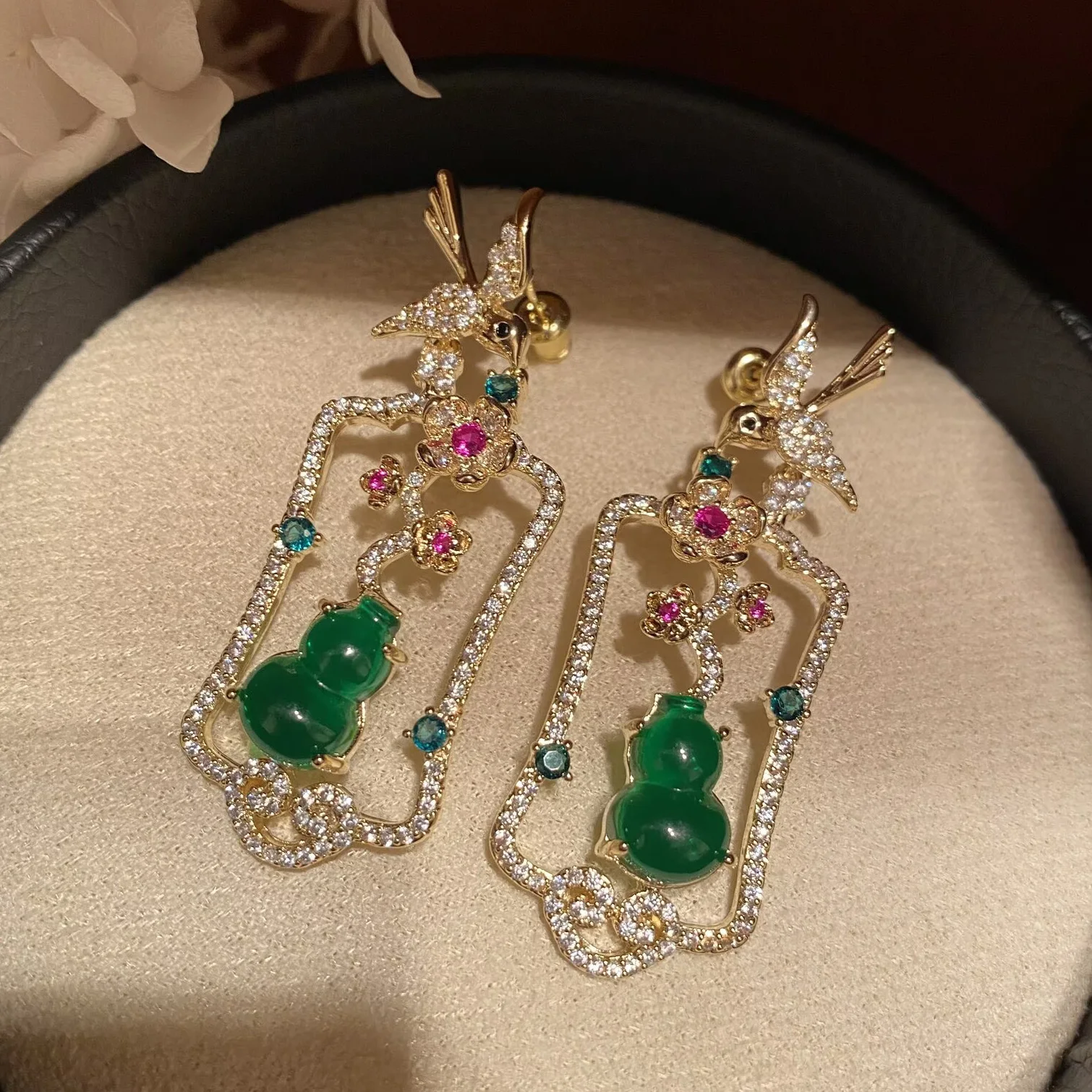 

Роскошные серьги с кубическим цирконием в форме птички, серьги в форме оконной тыквы и цветка сливы