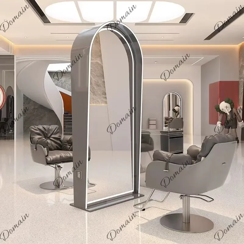 81 N Professional Hair Salon LED Lighted Mirror Arch Shape Single Double Sided Styling Cutting Mirror for Barber Shop