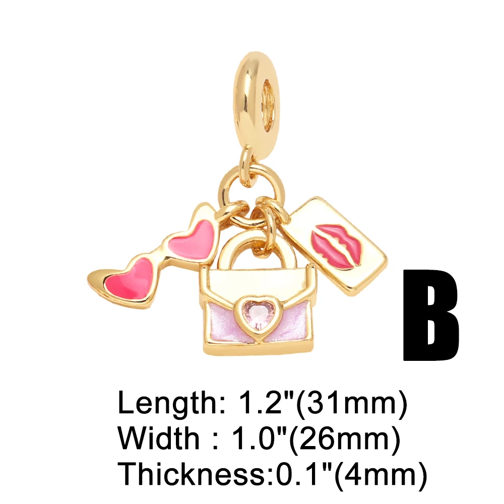 OCESRIO Fuchsia Enamel Make-up Pendant for Necklaces Copper Gold Plated Shopping Bag Handmade Jewelry Making Component pdtb745