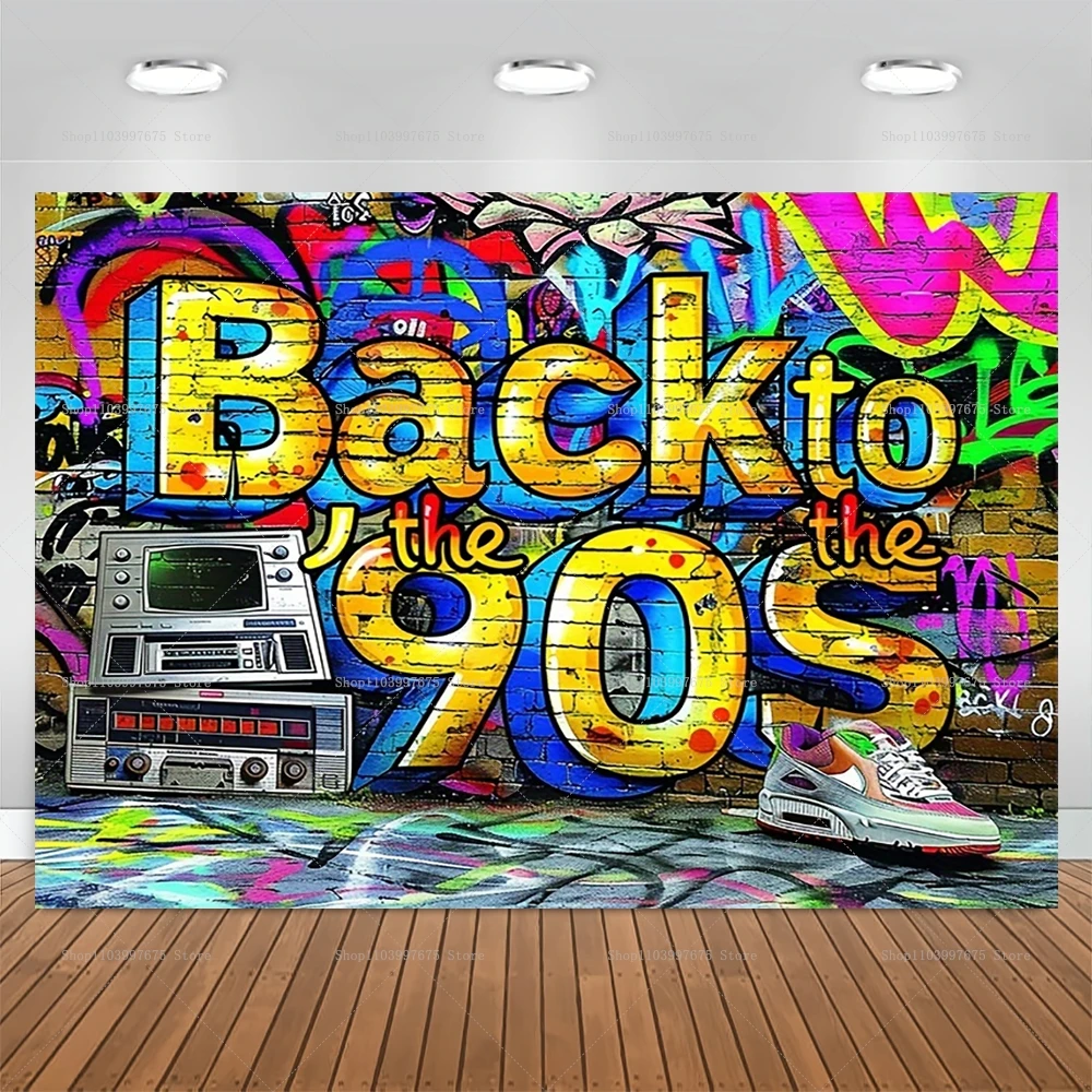 Back To The 80s 90s Backdrop Hip Hop Rock Music Disco Birthday Party Photography Backdrops Retro Graffiti Brick Wall Background