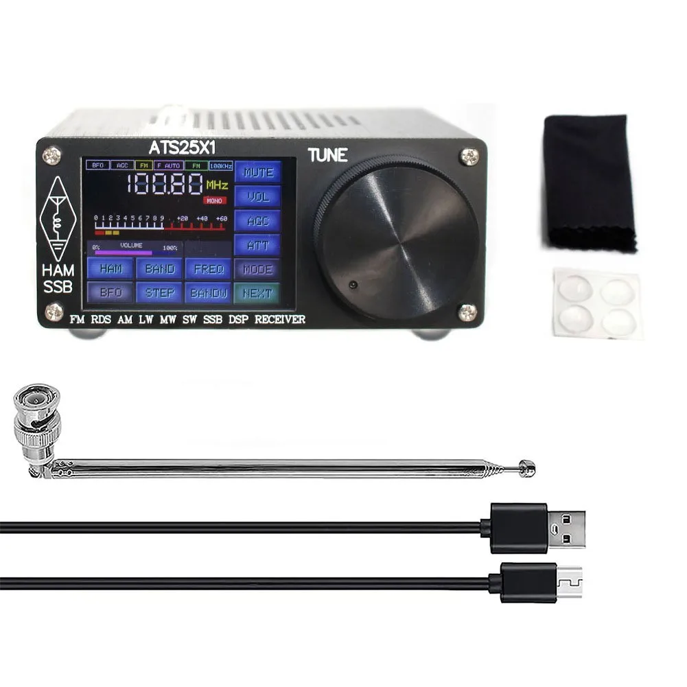 To ATS25X1 ATS-25 Si4732 All-Band Radio Receiver FM LW(MW SW) SSB +2.4 Inch Touch LCD +Whip Antenna +Battery + USB Cable +