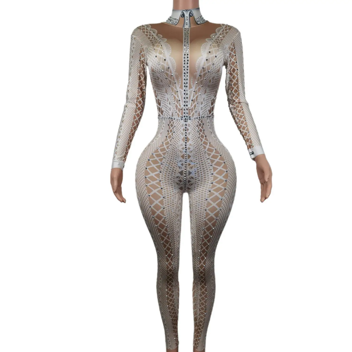 

Sparkling Rhinestones Tights Jumpsuit Long Sleeve Personality Performance Costume Ladies Nightclub Dance Show Wear Lianti