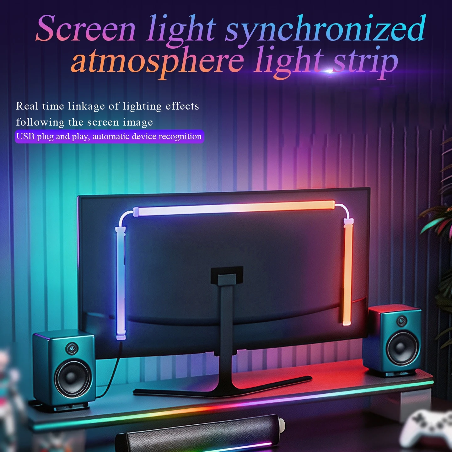For RGB LED Strip Lights 3-Sided Computer Light Strip USB Monitor Backlight Screen For Synchronize Ambient Light For Gaming