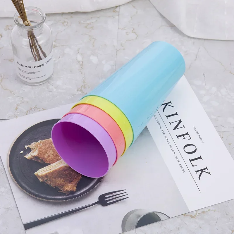 Home Plastic Water Cup Juice Tea Cup Portable Brief Color Candy Thickened Washing Toothbrush Brushing Cup Party Drinkware