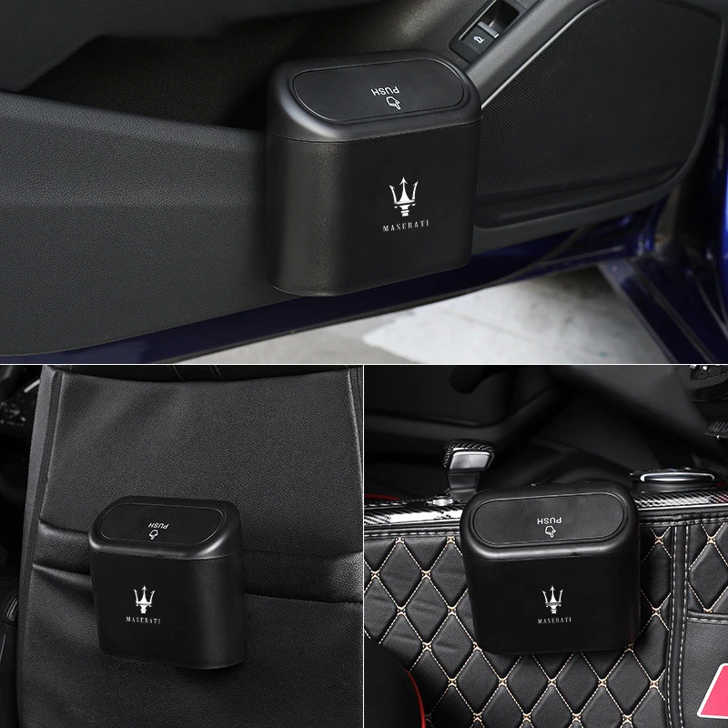 Car Clamshell Trash Can Garbage Dust Case Bin Hanging Storage Box For Maserati GranTurismo Mc20 Levante GranCabrio Quattroporte