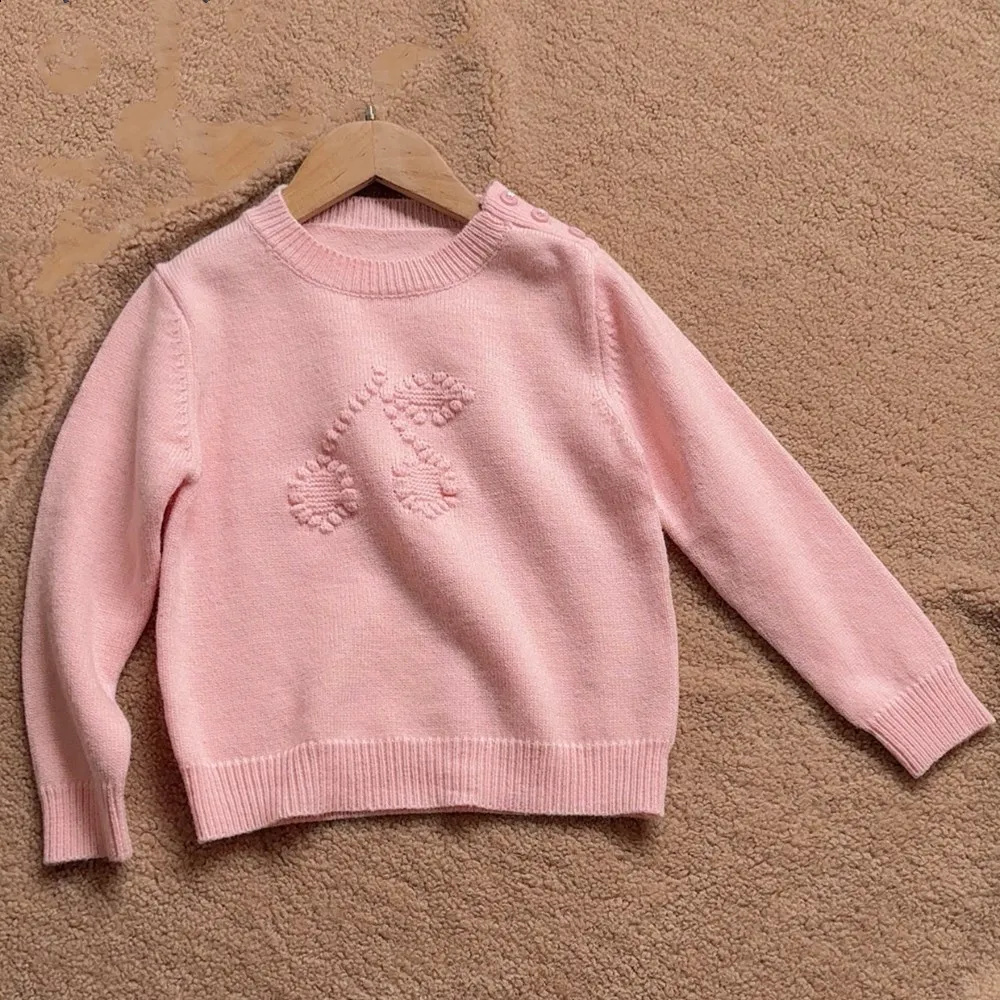 

baby sweaters kids girl clothes Pink three-dimensional cherry patterned sweater wool warmth Knitted pullover sweater