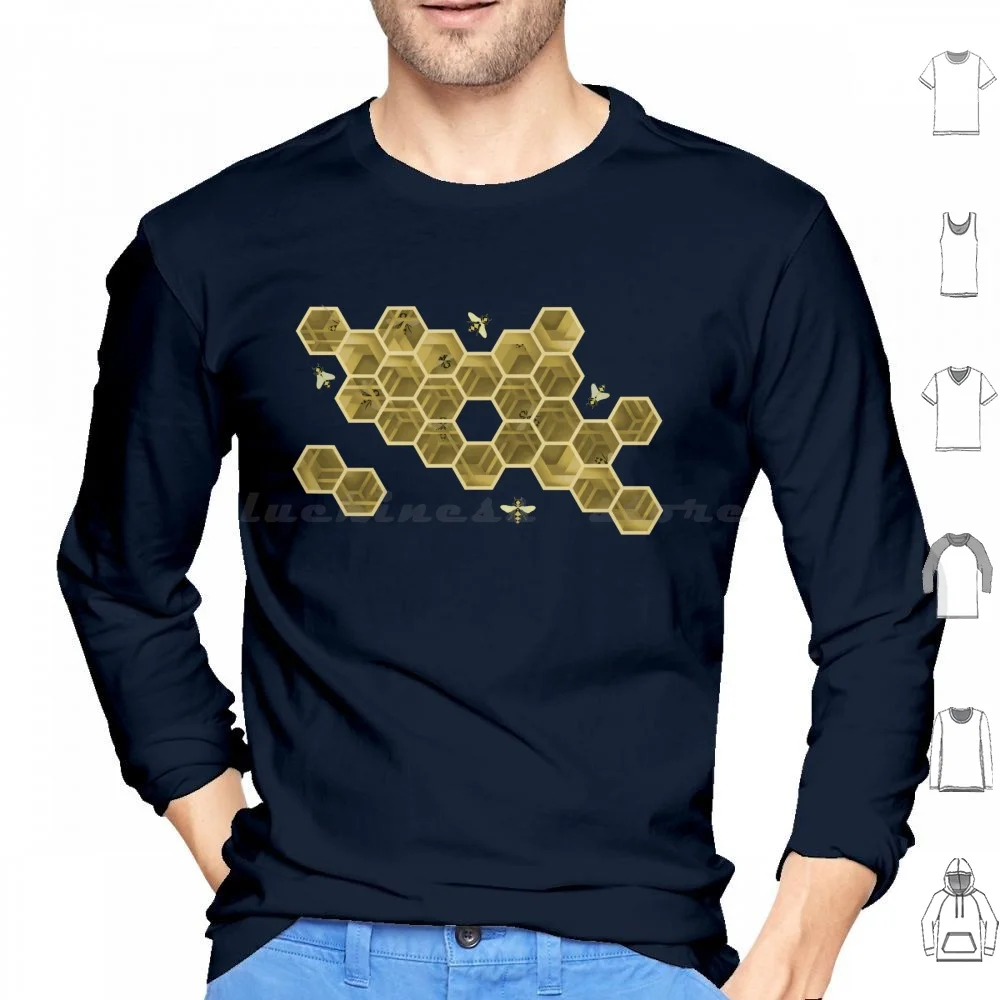 Honeycomb Hoodie cotton Long Sleeve Honey Honeycomb Bee Bees Honeybees Geometry Geometric Nature Natural Modern