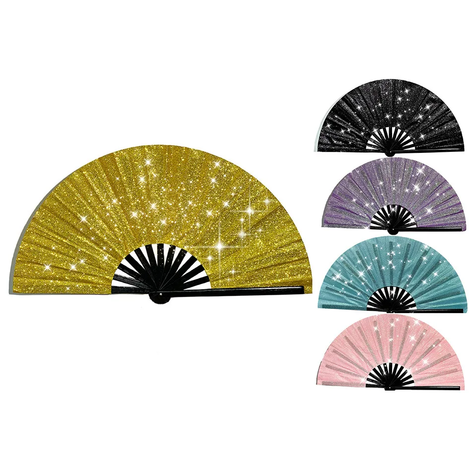 

Hot support performance party fan glitter kung fu fan cloth surface bamboo fan