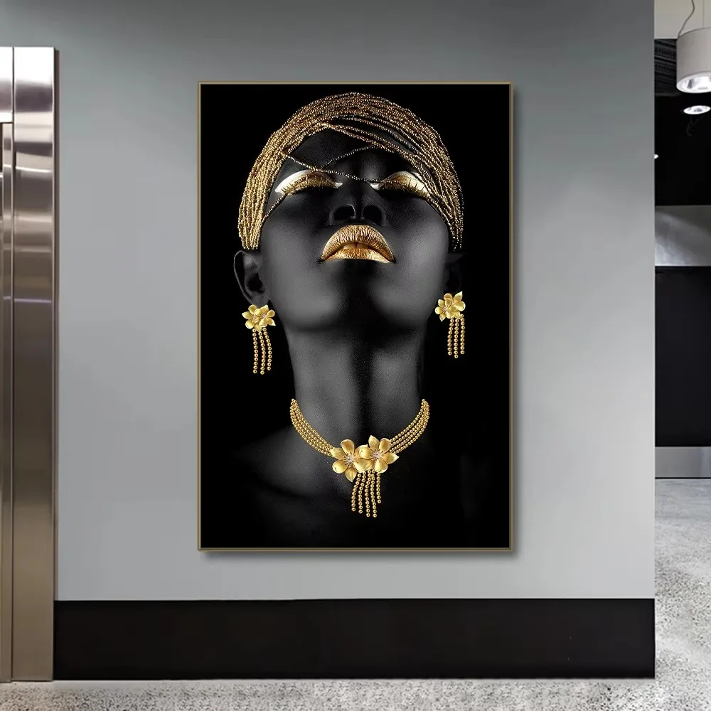 African Women Classic Black Gold Gestures Posters and Prints Female Portraits Canvas Painting Wall Art Pictures for Home Decor