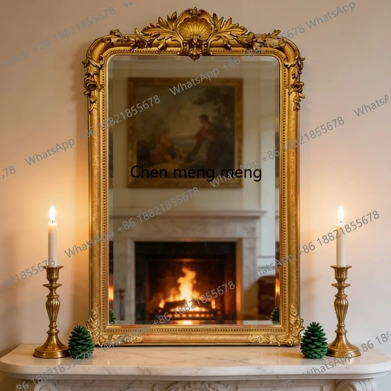 

European retro makeup mirror wall-mounted American porch carved decorative mirror European wall-mounted makeup mirror