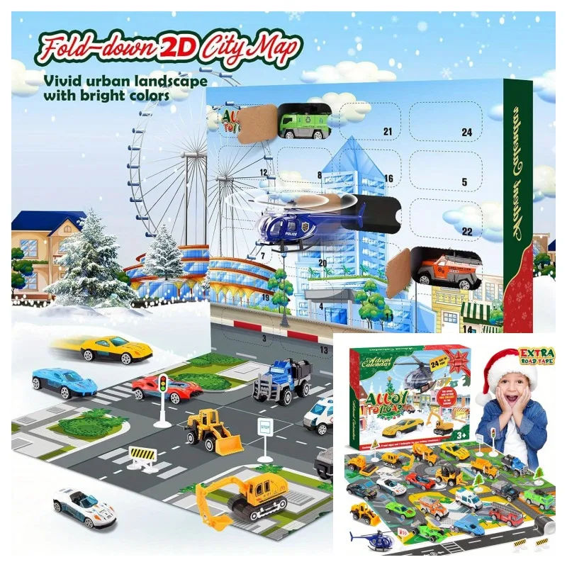 

Advent Calendar: Alloy Construction Vehicle Toy Set with 2 Mats, Christmas Gift Toy for Boys, Christmas Countdown for Boys (Colorful)