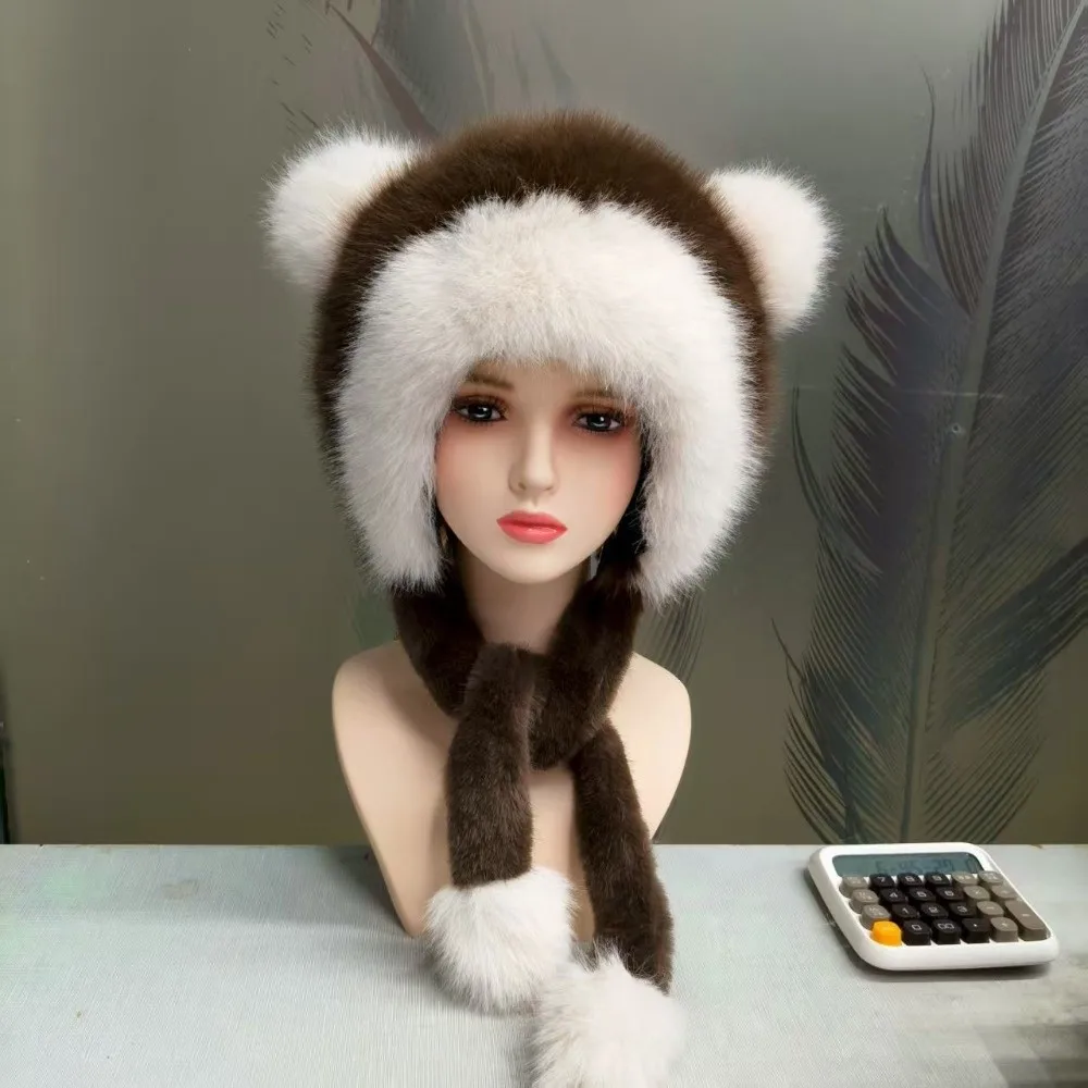 Polyester Material Faux Fur Trapper Hat Large Head Circumference 63cm Ear Protection Design Winter Ear Flap Hat