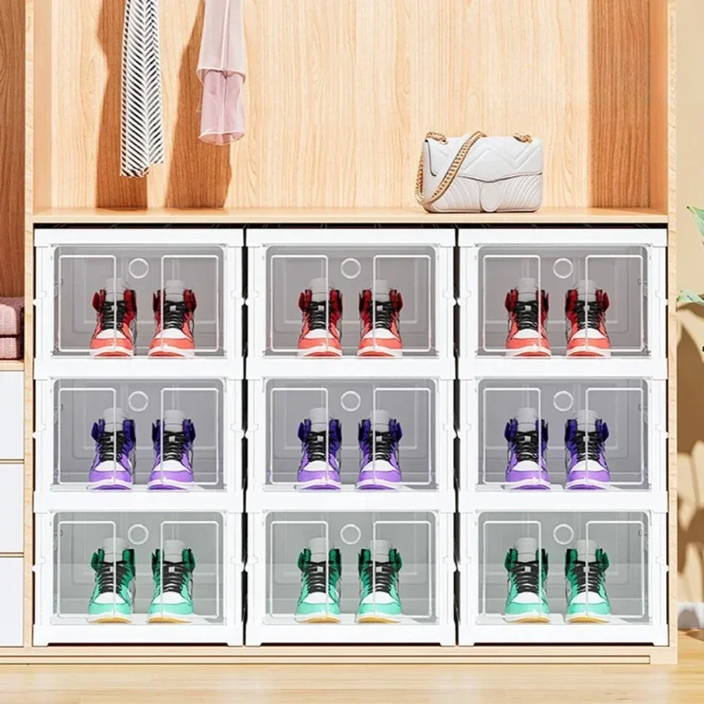 Multi Layer Installation Free Dustproof Shoe Box Living Room Transparent Foldable Shoe Storage Boxes Save Space Storage Cabinet