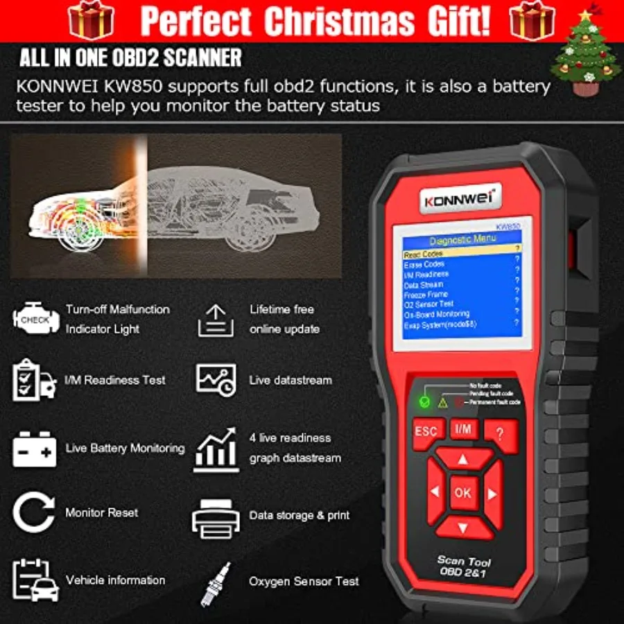 KW850 Professional OBD2 Scanner Auto Code Reader Diagnostic Check Engine Light Scan Tool for OBD II Cars After 1996 with A