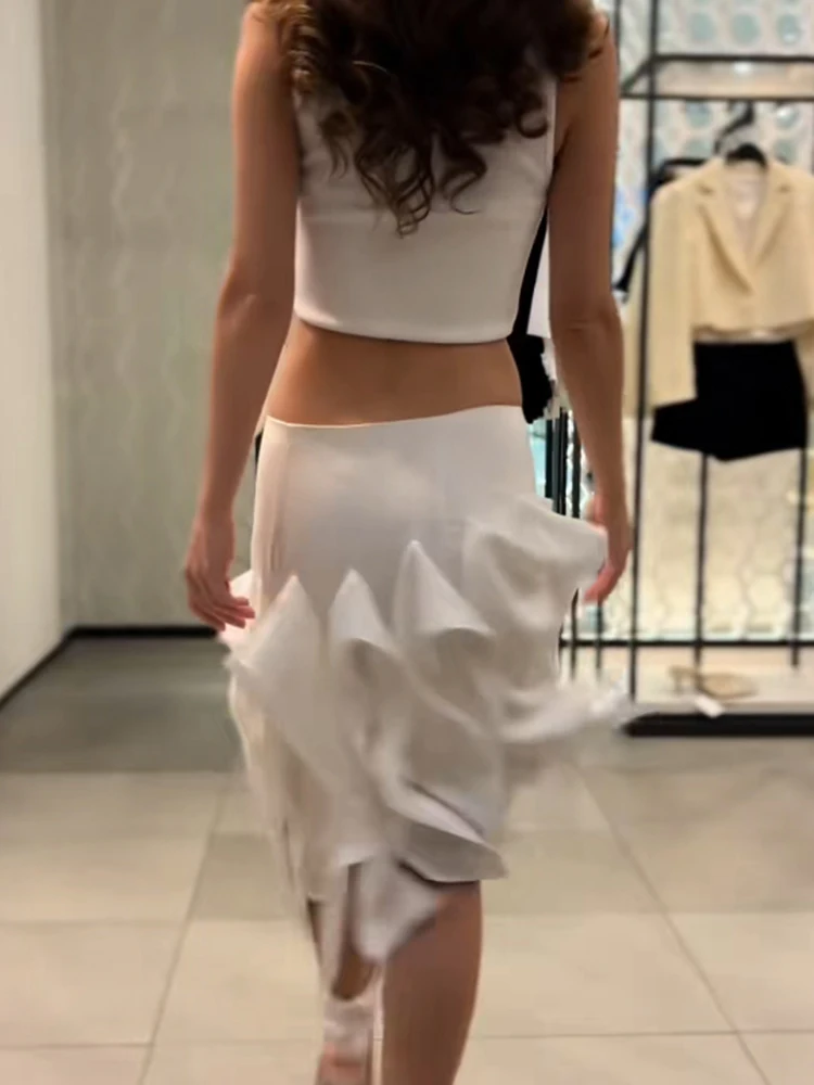 Hochtaillierter asymmetrischer Rüschenrock für Damen, Street Hip Package, Kaskadenrüschen, unregelmäßiger Saum, Midiröcke, schicke Damen-Streetwear – Detail 16