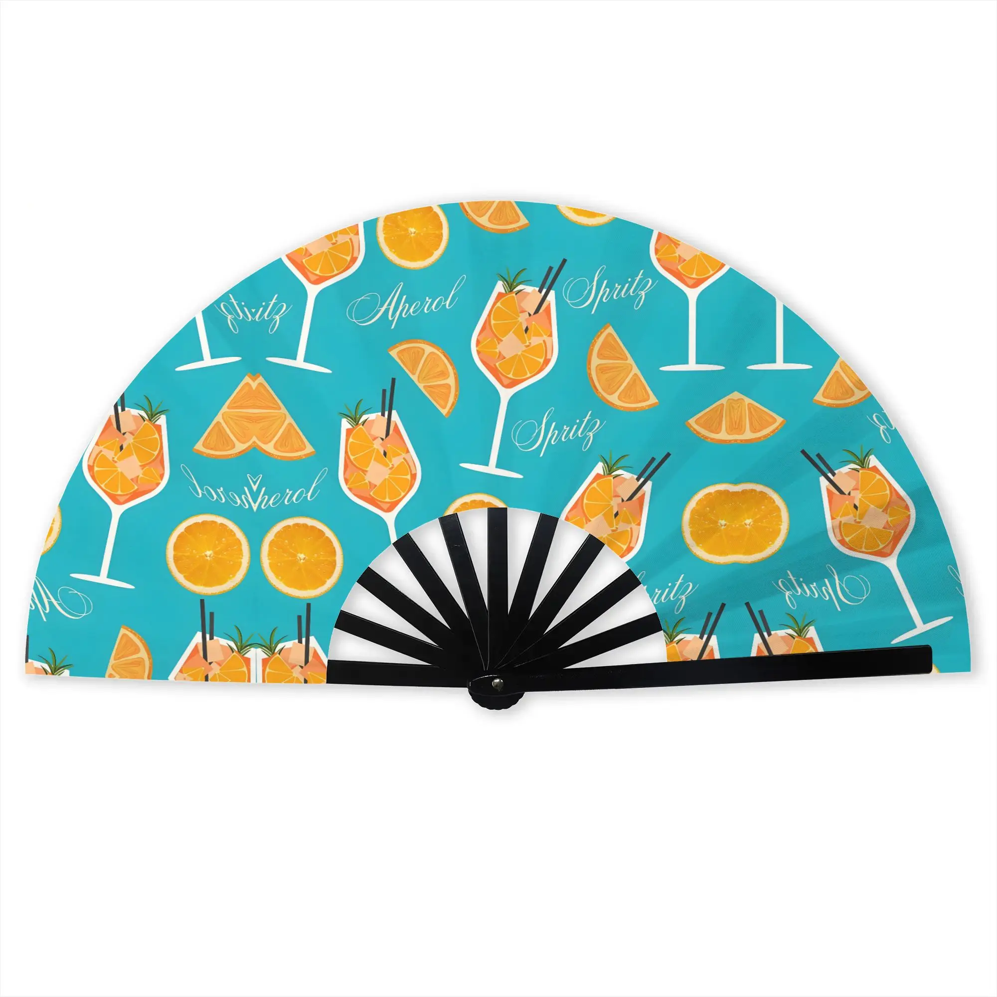 Aperols Wine Cocktail Spritzs Stylish Hand Fan Juice Mojito Printed Polyester Fan Costume Prop Folding Fans For Sports Events