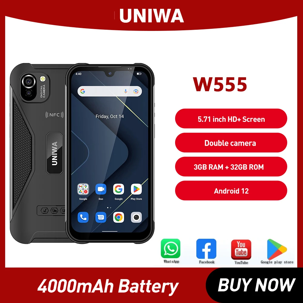 UNIWA W555 Smartphone 5.71 Inch HD+ Water Drop Screen 3GB+32GB Android 12 Global Version CellPhones4G Rugged Mobile