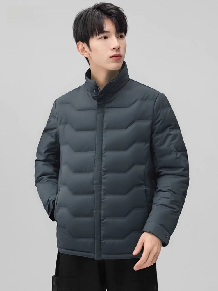 

Мужская пуховая куртка Snow Flng 2026 Spring с наполнителем из пуха, повседневная, с воротником-стойкой, зимняя, для бизнеса и отдыха, с волнообразным узором, полиэстер