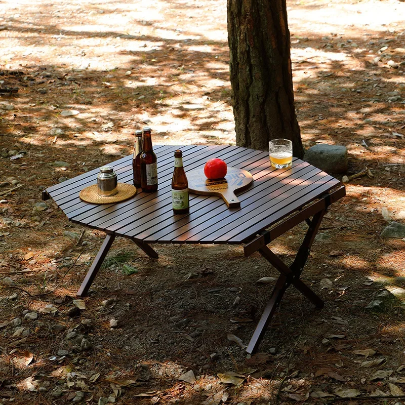 New Outdoor Furniture Portable Wood Look Roll Up Camping Picnic Chair Table Egg Roll Folding Table