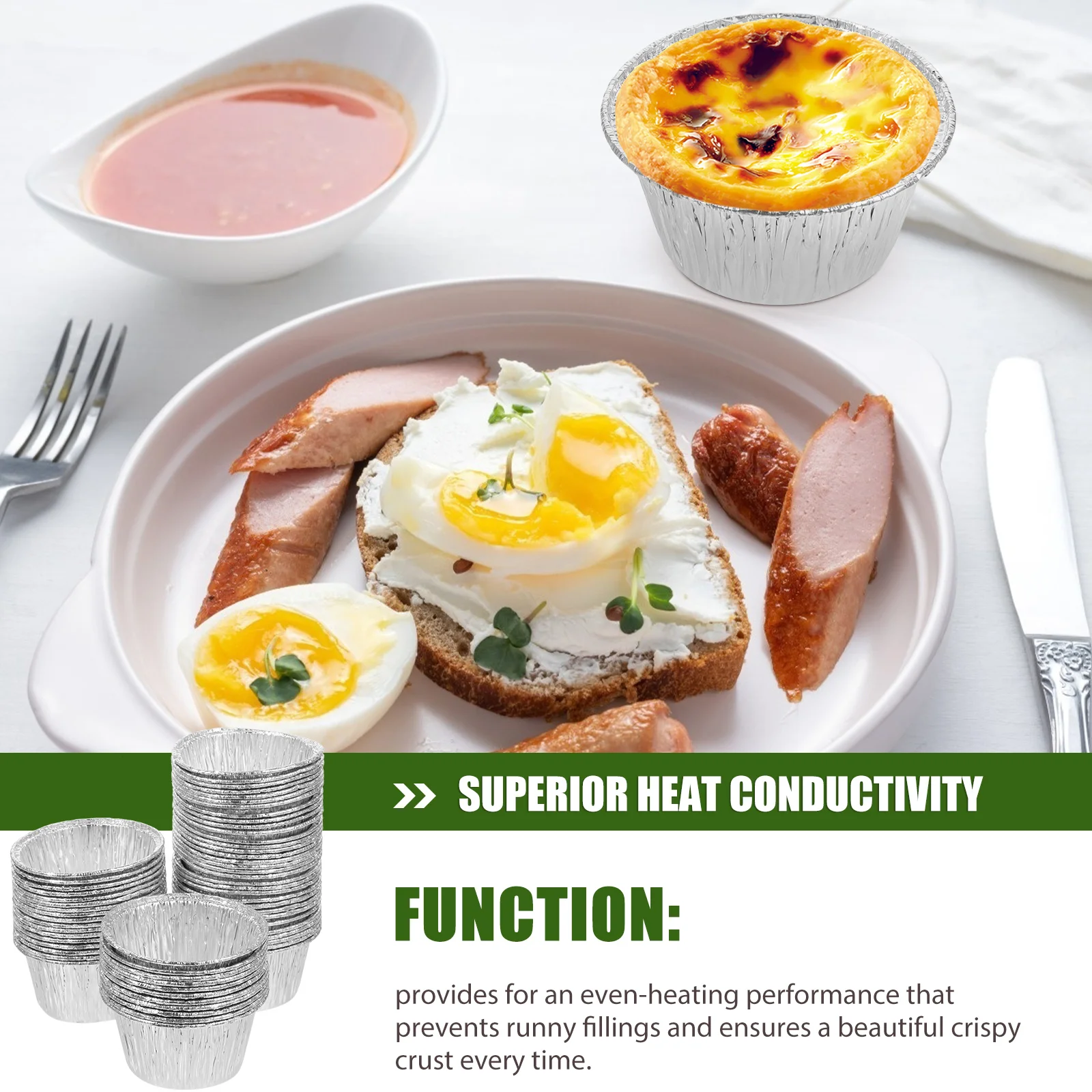 

100pcs Aluminum Foil Egg Tart Cups Heavy Duty Disposable Baking Molds Round Tart Holder Silver Color Oven Safe