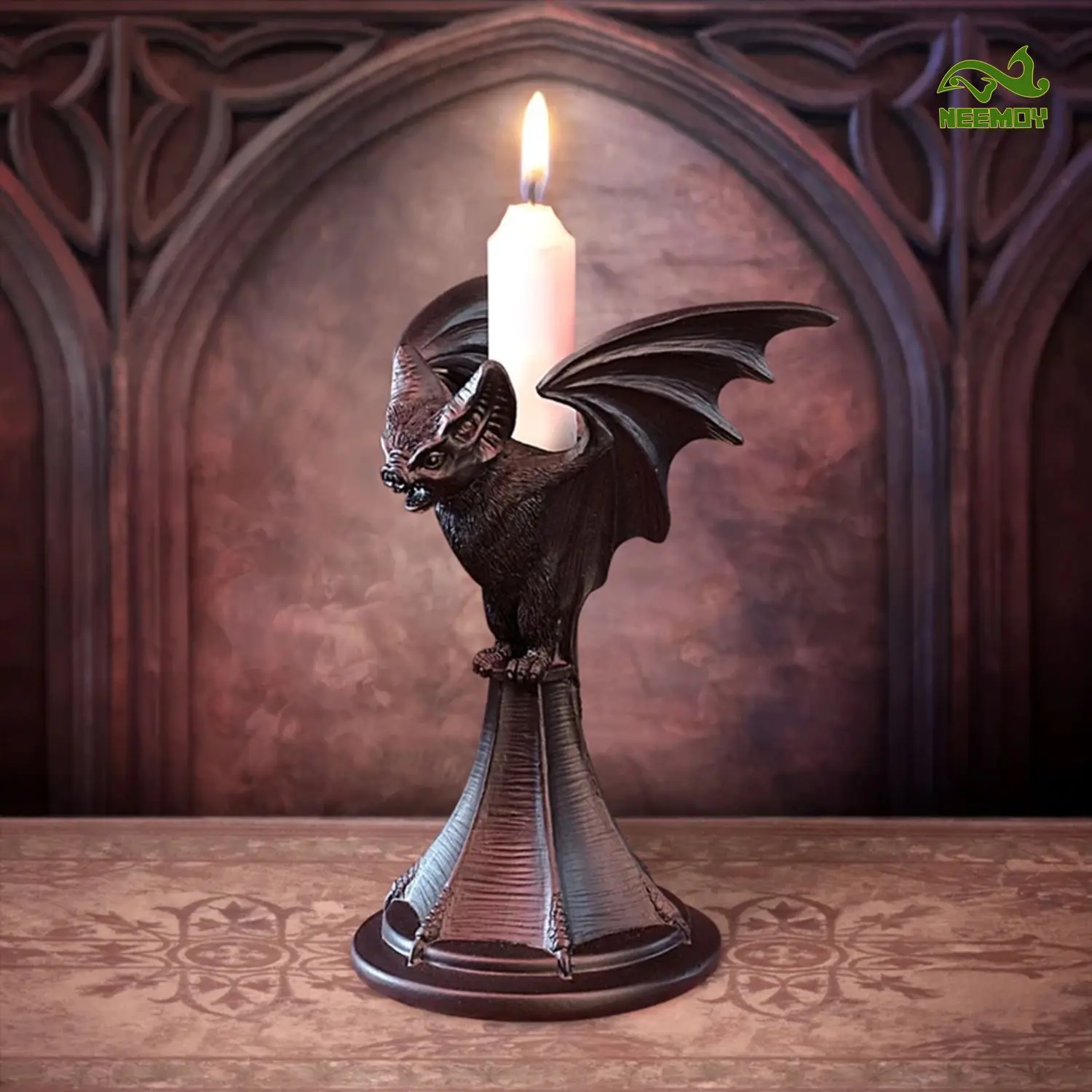 

Classic Resin Crafts Halloween Bat Candlesticks Animal Shape Fadeless Resin Animal Sculpture Handmade Gothic Candle Holder Home