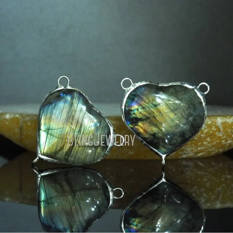 

10pcs y2k Accessory Labradorite Heart Necklace Pendant Witchcraft Boho Hippie Amulet Jewelry Making Charm