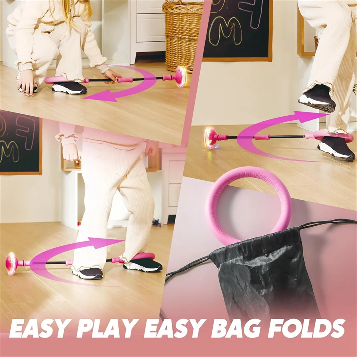 Pink Ankle Skip Ball with Flashing Lights, Skip It Toy for Kids Indoor & Outdoor, Flashing Swing Ball Sports