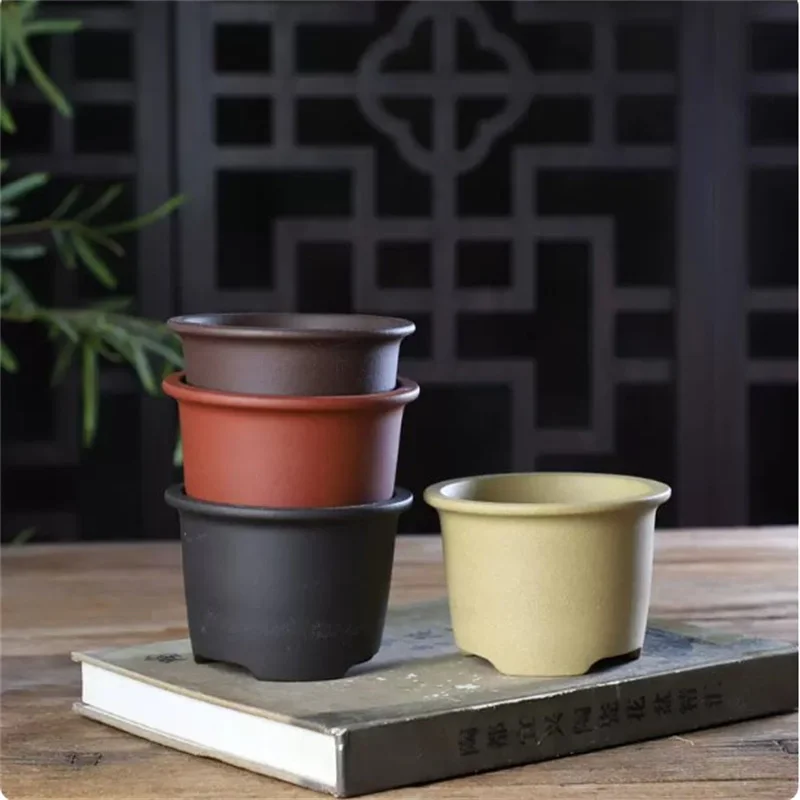 Crude Pottery Small Bucket Pot, Table Mini Plant, Micro Bonsai, Inner Size 10.4 cm, Breathable Garden Decoration, Home
