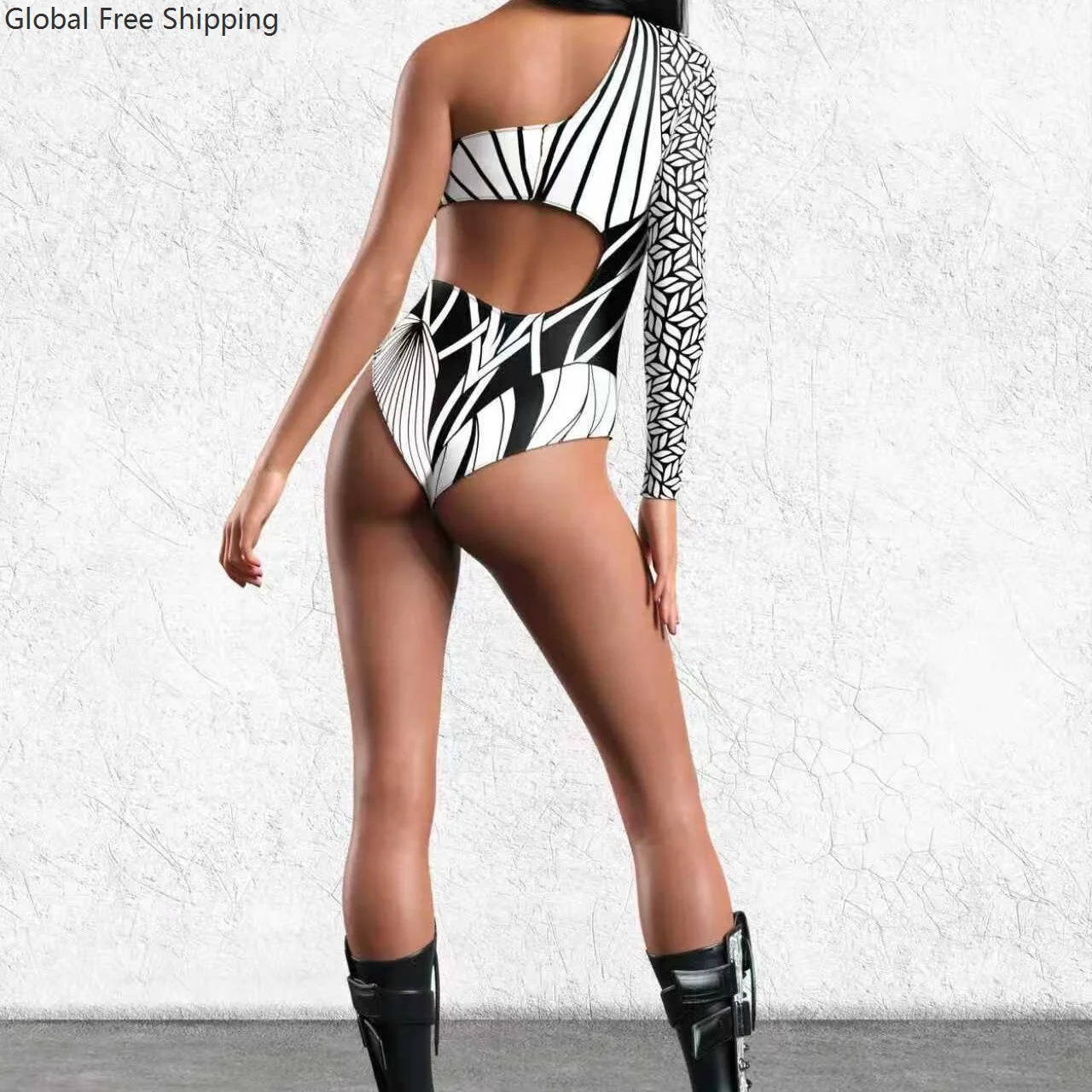 2026 Black And White Halloween Cosplay Bodysuit Party Jumpsuit Nightclub Swimsuit Catwoman Dress Rave Set Asymmetrical Costume view 2