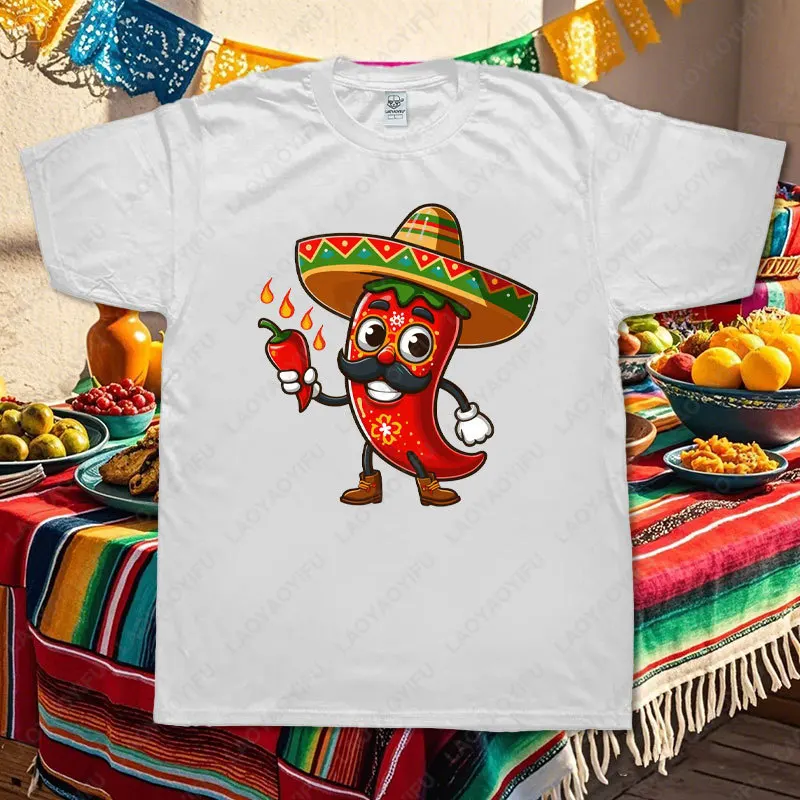 Mascot of Mexican Chili Print Tshirt Peppers Cool Funny Men Women Fashion Short-Sleeve Tees Breathable Novelty Humor Cotton Tops