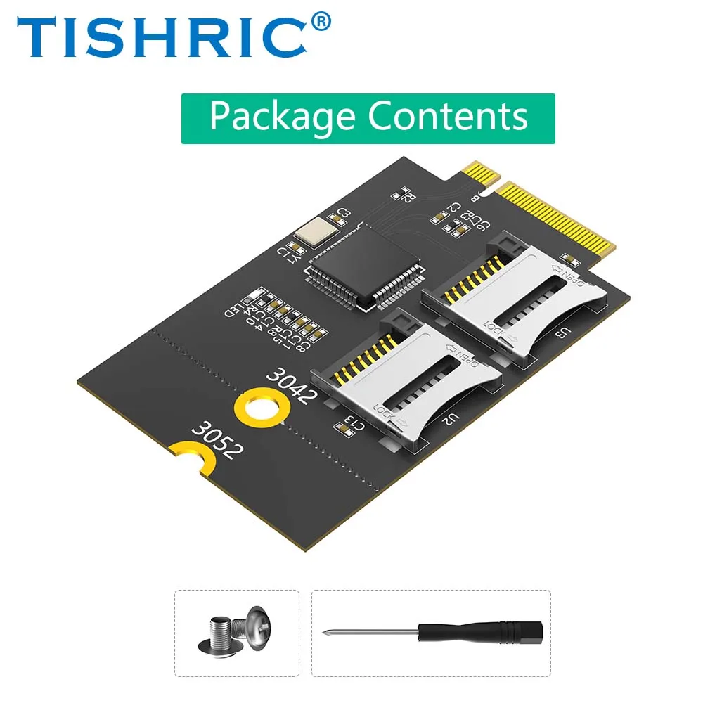 

TISHRIC Memory Card to M.2 Adapter Card Dual TF Card to NGFF M.2 Key B Converter Support Micro SD Card in laptop for Win/Linux