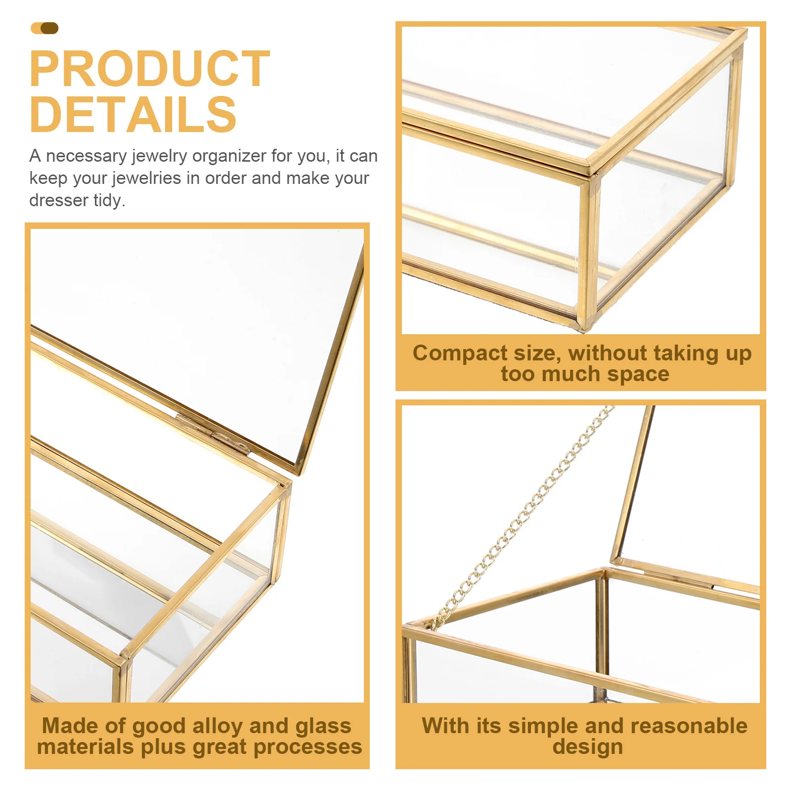 

Compact Vintage Glass Jewelry Storage Box Clear Jewelry Organizer Case for Necklaces Rings Earrings Desktop Use