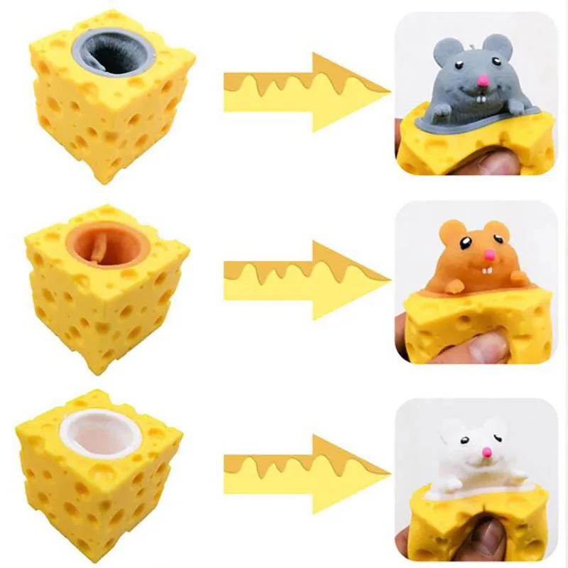 1pcs Funny Mouse Cheese Squeeze Toy Anti-Stress Hide Seek Game Fidget Reliever for Kids Adults Stress Relief Gift Novelty Figure