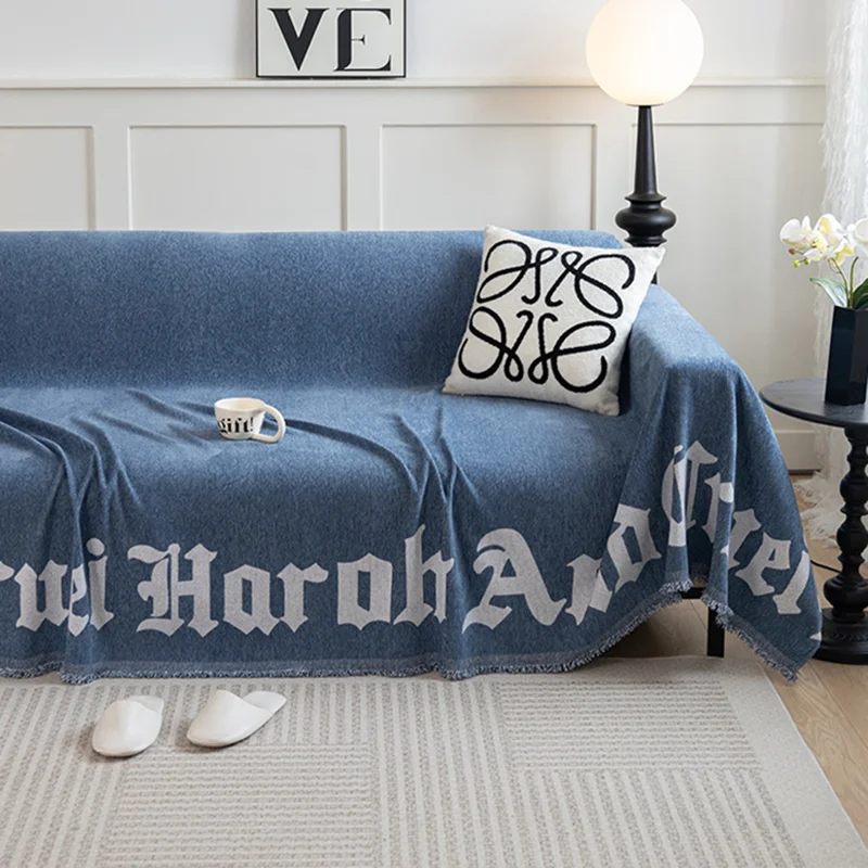 Nordic Solid Color Letter Printed Sofa Cover High-End Soft Anti-Cat Scratching Couch Covers Comfort Breathable Blanket for Nap