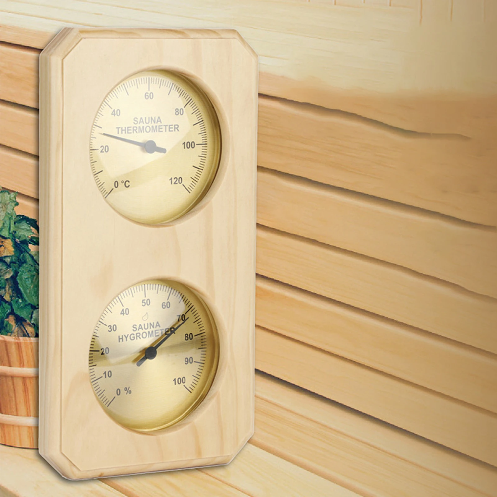 Bimetal Wooden Sauna Steam Room Wall-Mounted Thermohygrometer Home Indoor Mechanical Dry And Wet Thermometer And Hygrometer