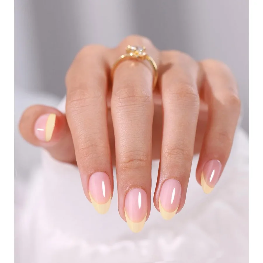 

Yellow French Tip Press on Nails for Spring Almond Shape Short Butter Yellow Soft Gel Fake Nails with Stunning Salon Quality Re