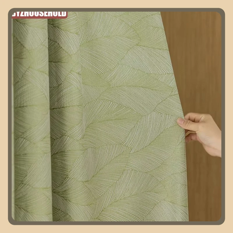 

Customized Garden Leaves Embroidered Curtains for Living Room Floor-to-ceiling Windows Bedroom Senior Sense Green Blackout