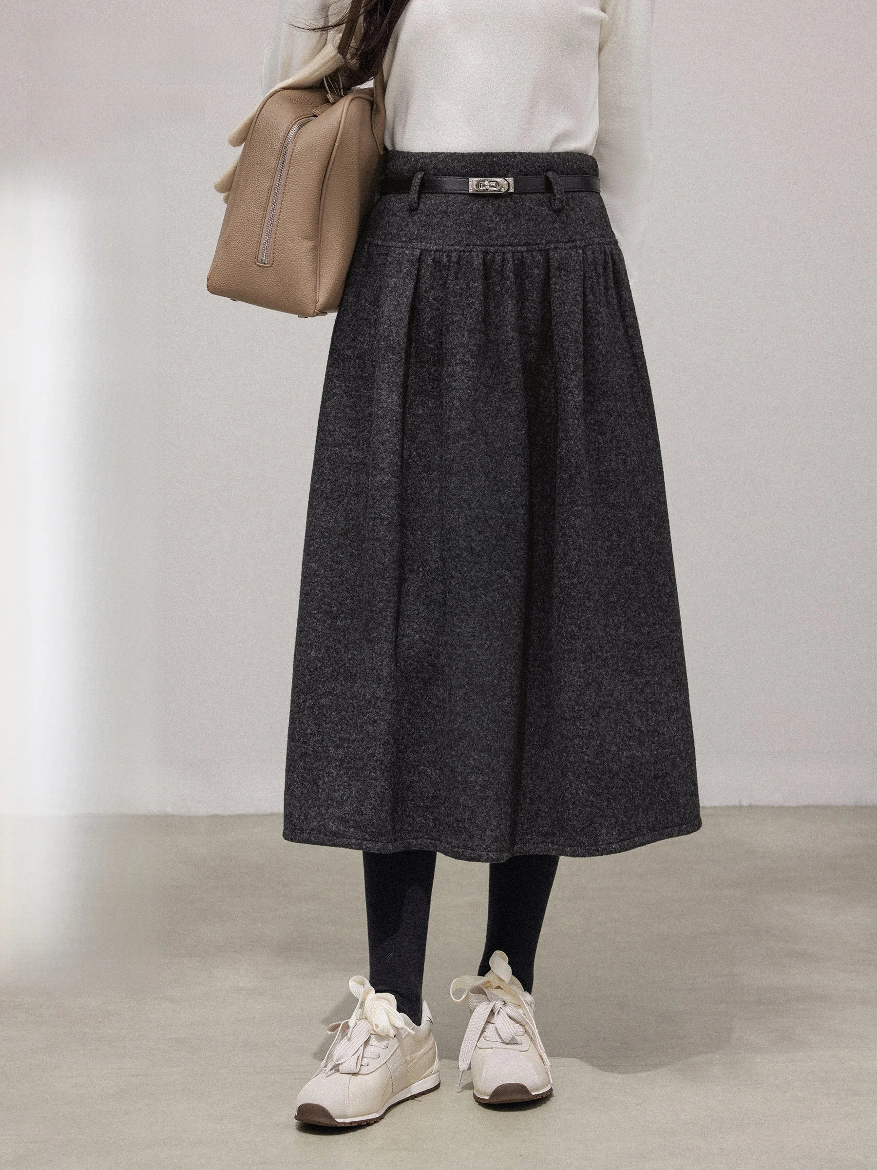 

Шерстяная юбка трапециевидной формы с высокой талией, женская осенне-зимняя повседневная плиссированная юбка-миди длиной f для похудения