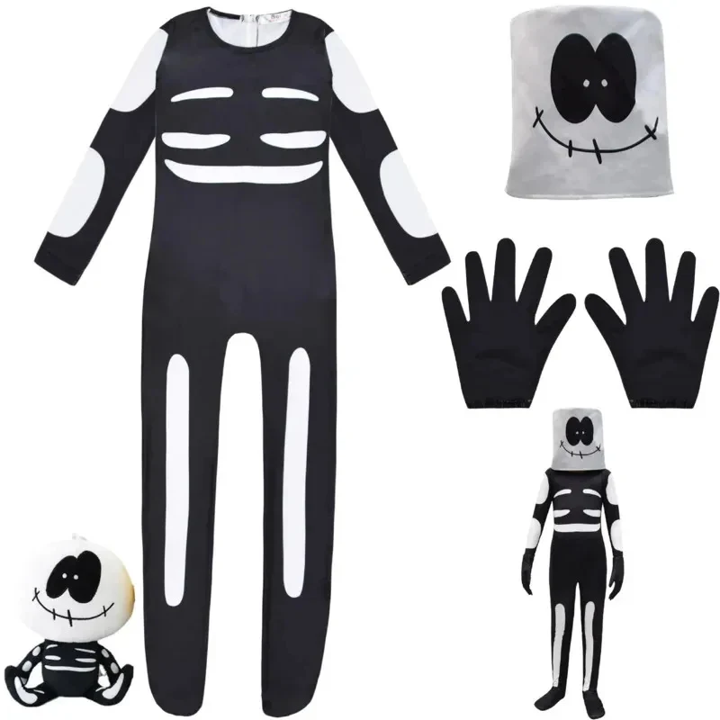 ♥2026 New Halloween Costume Cosplay Friday Night Funkin Spooky Month Skid Pump Kids Boys Party Jumpsuit Mask Skeleton Skull ★★★ view 2