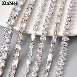 Shiny Silver Base Round Teardrop Rectangle Clear Zircon Rhinestone Chain Crystal Trim For Nail Art Jewelry Clothes Accessories