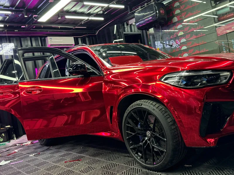 Premium Stretchable Gloss Mirror Chrome Red Vinyl Wrap Adhesive Film Roll Air Release DIY Sheet Decal Car Wrapping Foil