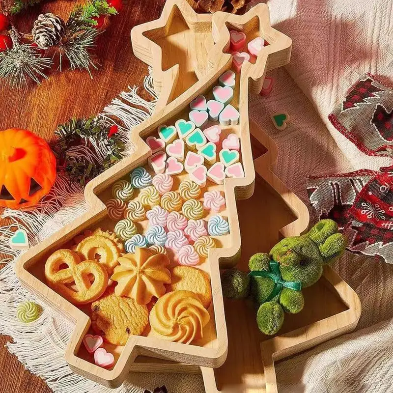 Weihnachts-Serviertablett, Teller, baumförmige Charcuterie-Serviertafeln, Holzplatten mit Weihnachtsmotiv, geeignet für Vorspeisen