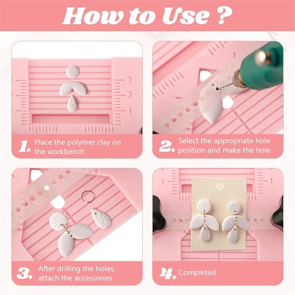 NEW Polymer Clay Earring Drill Guide, Stud Post Embedding Tool, 3D Print Polymer Clay Drill Stand Device for Pieces Making
