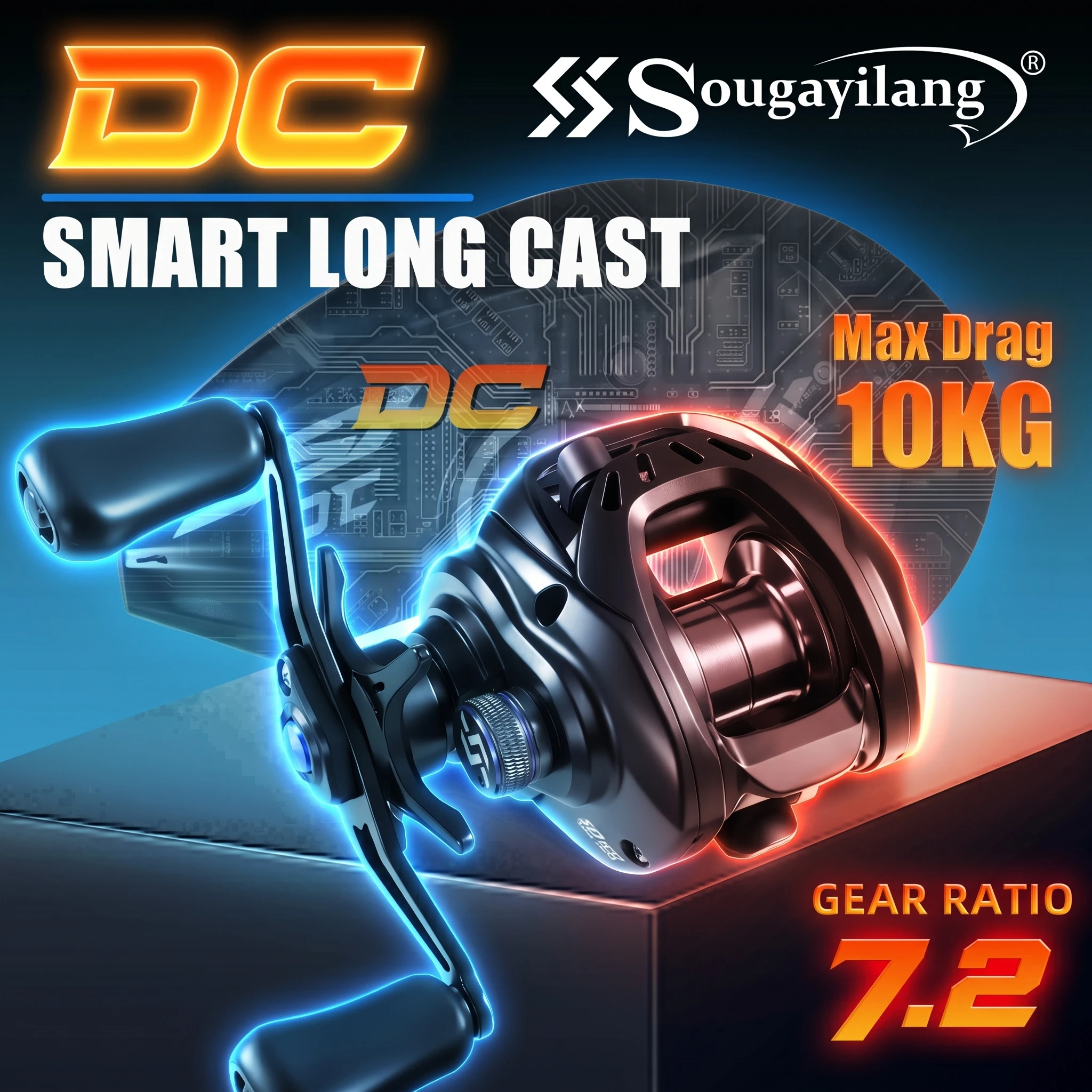 Image of SOUGAYILANG SSX DC Baitcasting-Angelrolle Digitale Steuerung Longcast 7.2:1 Max. Bremskraft 10kg Baitcaster-Rolle 178g Süß- und Salzwasser