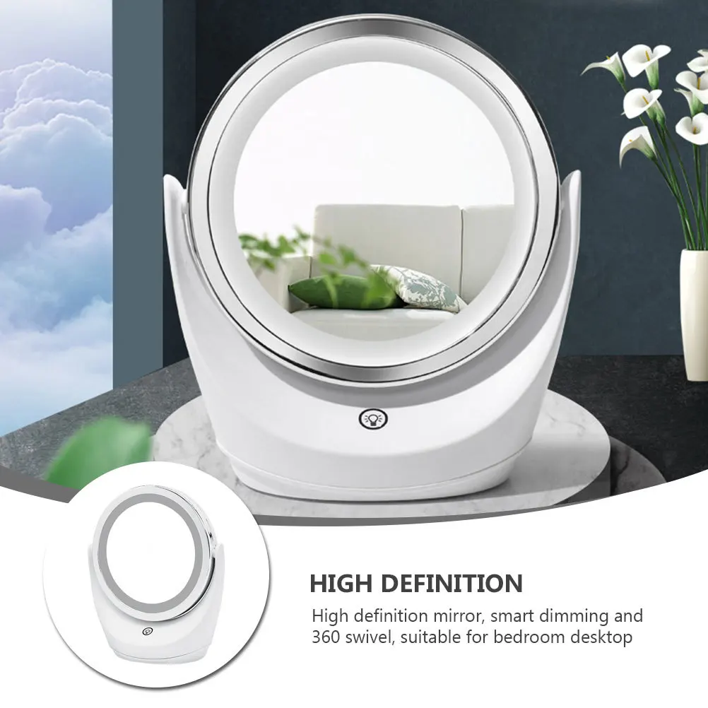 Espejo de maquillaje LED con atenuación y brillo ajustable, reflejo suave de HD, tocador de escritorio, espejo para dormitorio de mujer