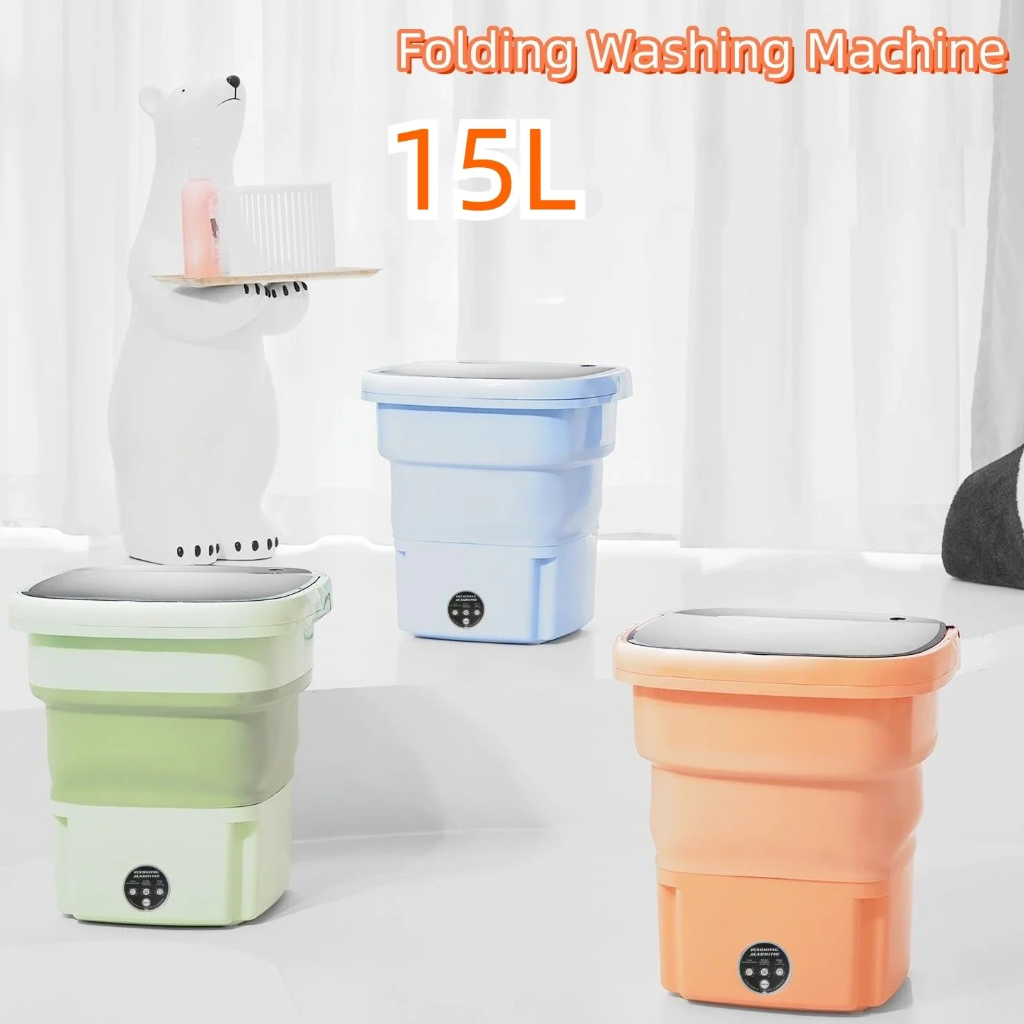 15L Aging Resistant Portable Mini Washing Machine 3 Operation Modes Electric New Condition for Home and Rental Housing