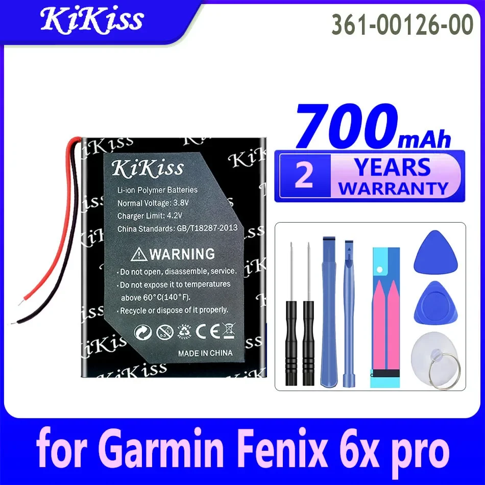 700mAh KiKiss Powerful Battery 361-00126-00 (2line) for Garmin Fenix 6X Pro 6XPro GPS watch