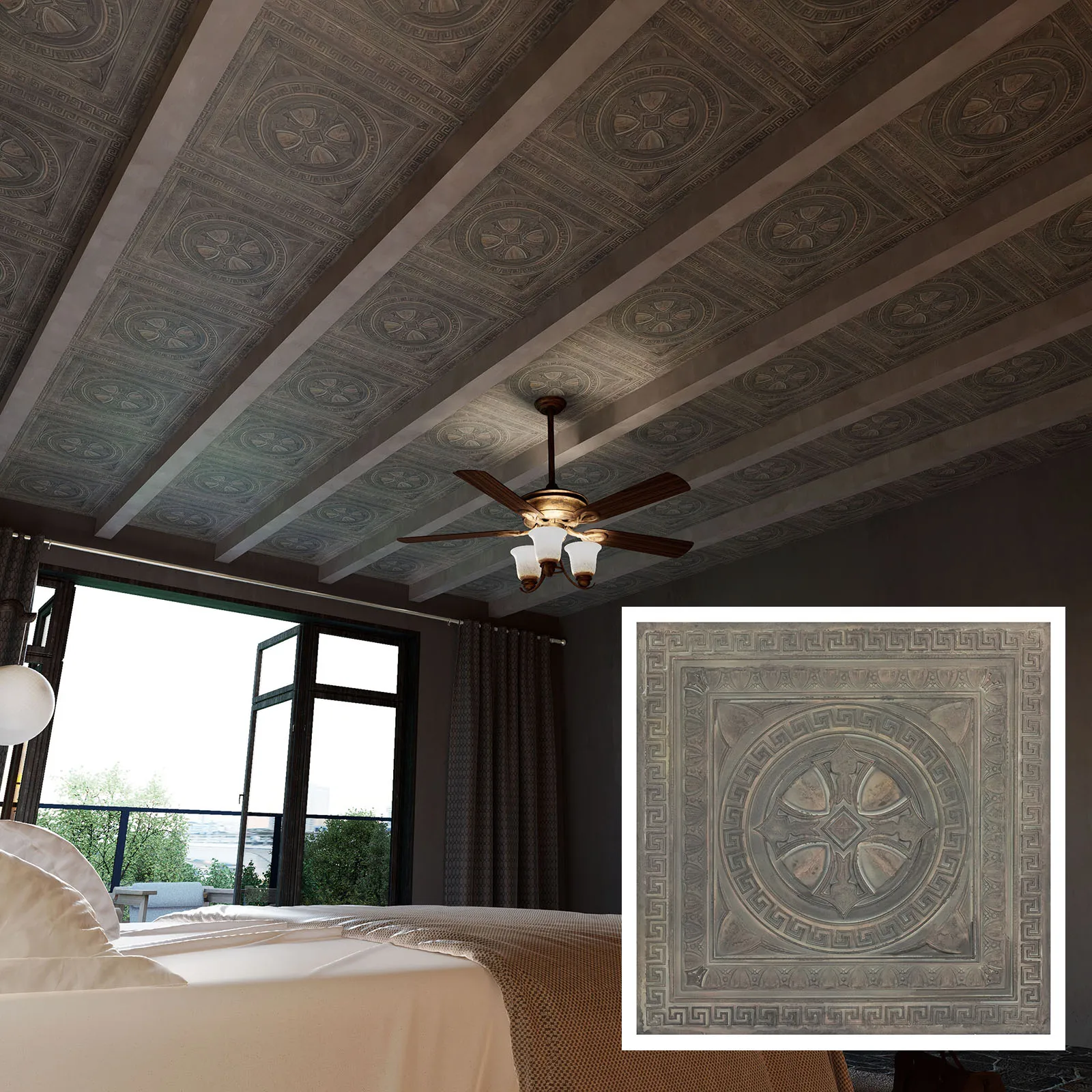 10pcs PL01 Model 3D Embossed Vinyl Ceiling Tiles Paint Finish Wear Art Wall Board for Cafe Decor