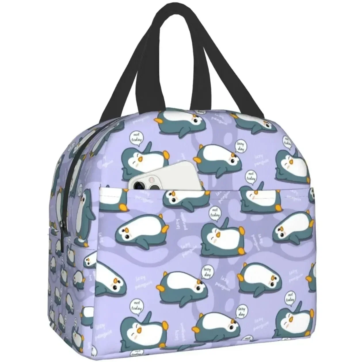 Cute Penguin Musician Pattern Lunch Box Bento Box Insulated Lunch Boxes Reusable Waterproof Lunch Bag for Office Picnic Hiking