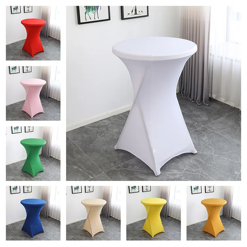 

Stretch Round Tablecloth Cocktail Spandex Table Cloth Bar Hotel Wedding Party White Table Cover 60/80cm Diameter Multi-color